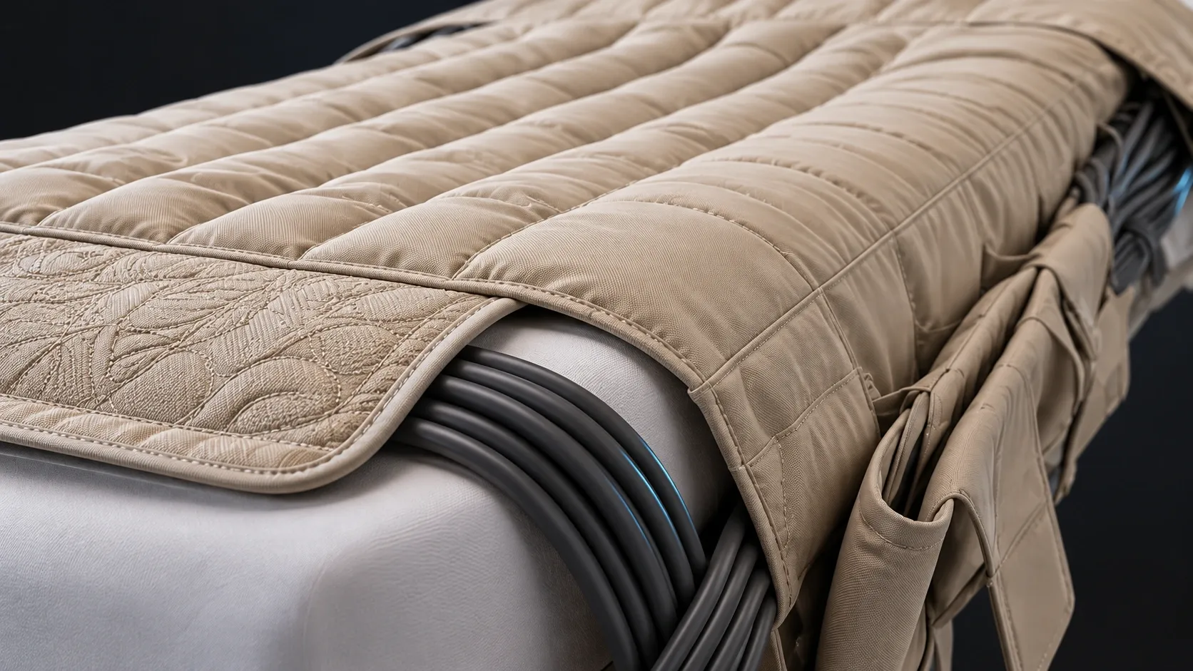 Tessuto beige, cuciture e tubi esterni degli accessori InfraPress X2